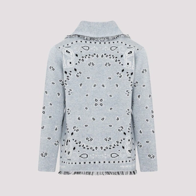 Shop Alanui Bandana Jacquard Cardigan Sweater In Blue