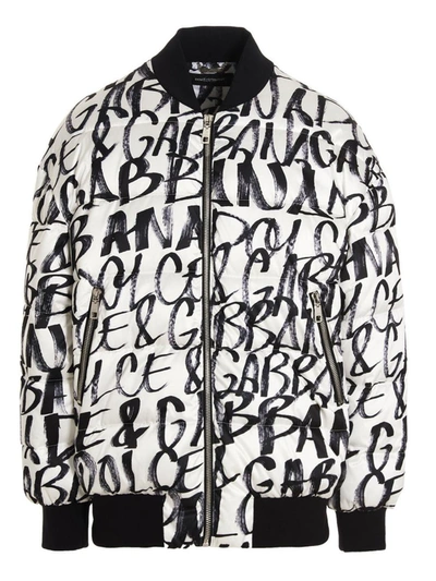 Shop Dolce & Gabbana Logo Bomber Jacket. In White/black