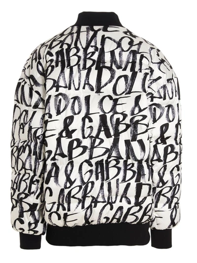 Shop Dolce & Gabbana Logo Bomber Jacket. In White/black