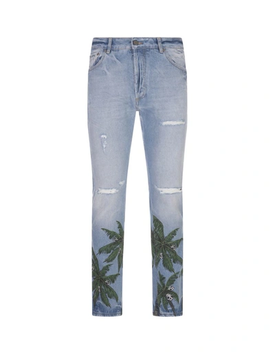 Shop Palm Angels Printed Jeans In Blue
