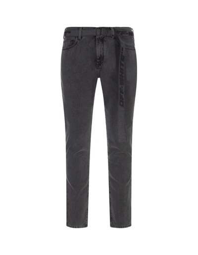 Shop Off-white Straight Jeans In Grey Denim With Belt In Black
