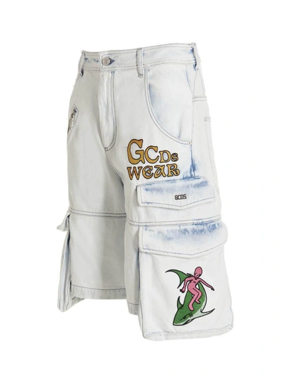 Gcds Light Blue Embroidered Ultracargo Shorts In Light Blue