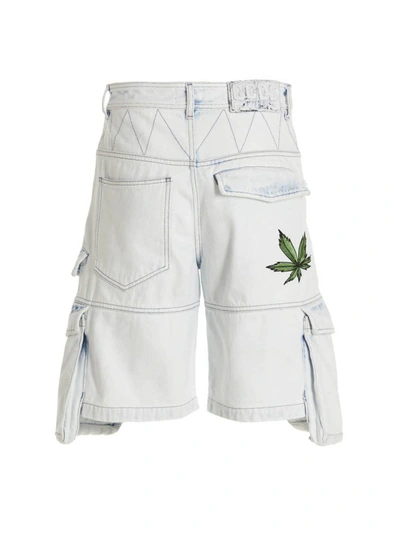 Shop Gcds Bleached Embroidered Ultracargo' Bermuda Shorts In Light Blue