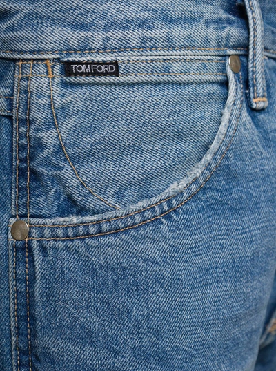 Shop Tom Ford Light Blue 5-pocket Style Jeans With Rips And Logo Patch In Cotton Denim Man