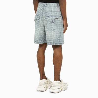 Shop Balmain Denim Bermuda Shorts In Blue