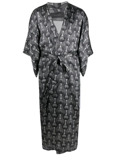 Shop Ozwald Boateng Printed Silk Long Kimono In Grey