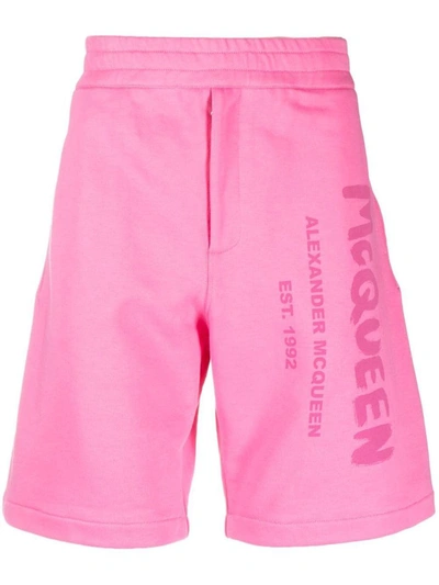Shop Alexander Mcqueen Logo Cotton Shorts In Pink