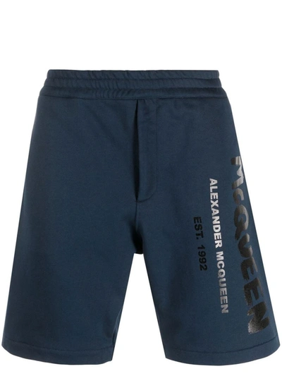 Shop Alexander Mcqueen Shorts With Logo In Blue
