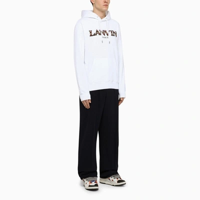 Shop Lanvin Curb Embroidered Petrol Blue Hoodie In White
