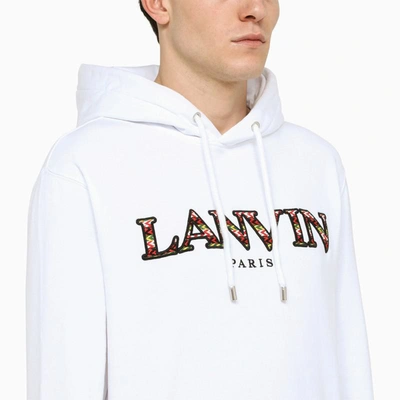 Shop Lanvin Curb Embroidered Petrol Blue Hoodie In White