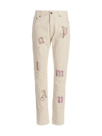 Shop Palm Angels 'bull Rainbow Logo Patch' Jeans In White