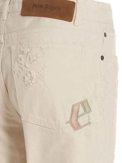 Shop Palm Angels 'bull Rainbow Logo Patch' Jeans In White