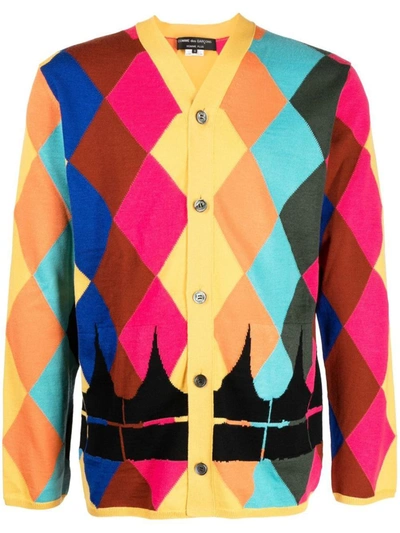 Shop Homme Plus Comme Des Garçons  Wool Cardigan In Multicolour