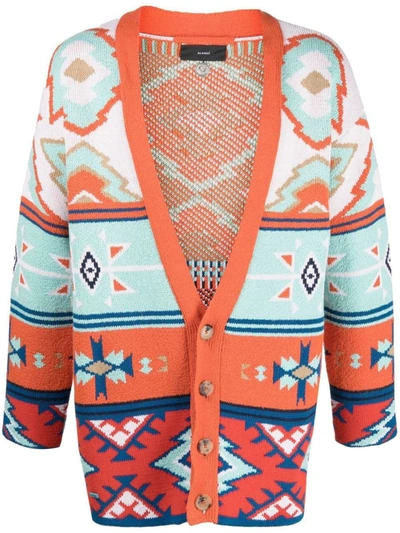 Alanui Jacquard Geometric V-neck Cardigan In Red