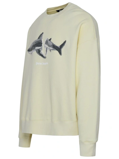 Shop Palm Angels Shark Cream Cotton Sweatshirt In White