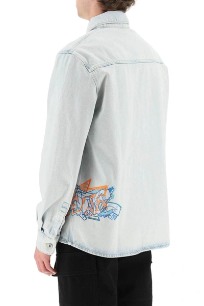 Shop Off-white Graffiti Logo Denim Overshirt Jacket In Blue