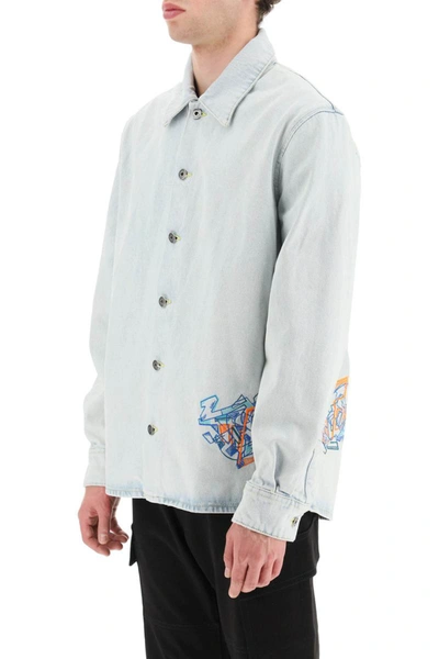 Shop Off-white Graffiti Logo Denim Overshirt Jacket In Blue
