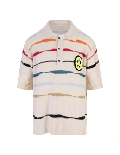 Shop Barrow Butter Polo Shirt With Logo And Multicolour Stripes In White