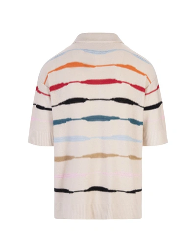 Shop Barrow Butter Polo Shirt With Logo And Multicolour Stripes In White