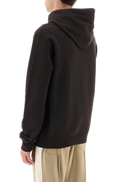 Shop Lanvin Lettering Logo Embroidery Hoodie In Brown