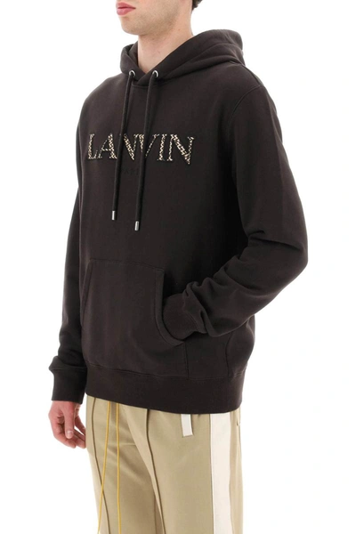 Shop Lanvin Lettering Logo Embroidery Hoodie In Brown