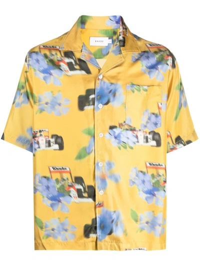 Shop Rhude Shirt With All-over Print In Yellow