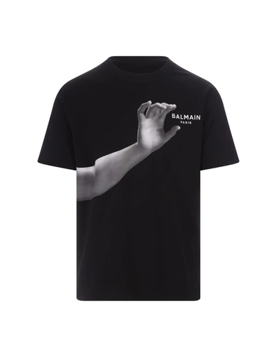 Shop Balmain Oversize T-shirt With Statue Print In Black