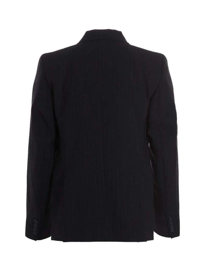 Vtmnts Double-breasted Pinstriped Blazer With Flap Pockets In Blue