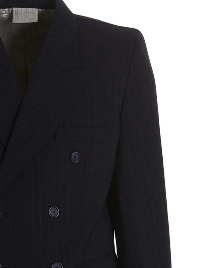 Vtmnts Double-breasted Pinstriped Blazer With Flap Pockets In Blue