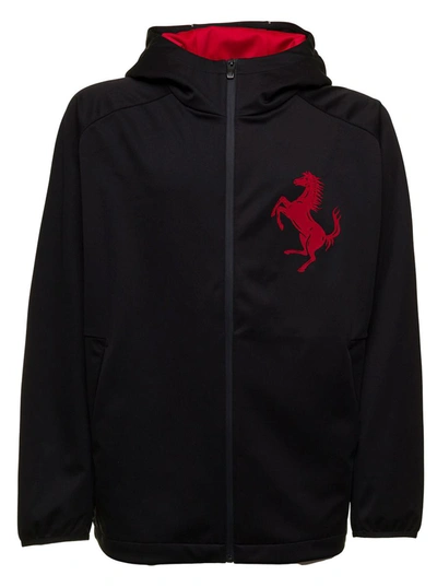 Shop Ferrari Man's Black Nylon Jacket With Logo