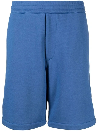 Shop Alexander Mcqueen Logo Cotton Shorts In Blue