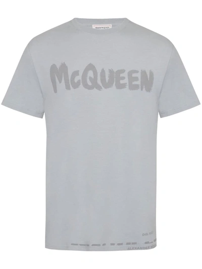 Shop Alexander Mcqueen Logo Cotton T-shirt In Grey