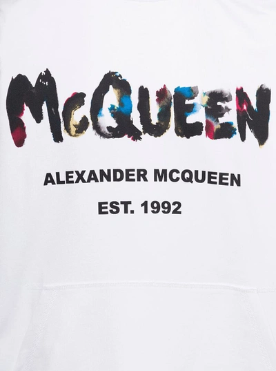 Shop Alexander Mcqueen White Hoodie With Logo Print In Cotton Man