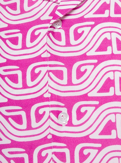 Shop Gcds Pink Shirt With All-over ' Surf' Logo Print In Viscose Man