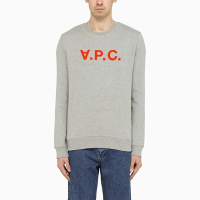 Shop Apc A.p.c. Crewneck Sweatshirt With Red Logo Print In Grey