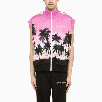 Palm Angels Sunset-print Striped Track Gilet In Purple