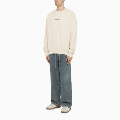 Jil Sander Crew Neck Sweatshirt With Signature Logo In Beige