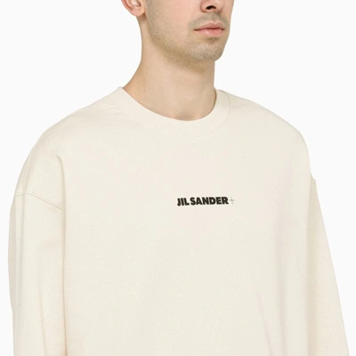 Jil Sander Crew Neck Sweatshirt With Signature Logo In Beige