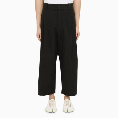 Studio Nicholson Cropped Navy Cotton Trousers In Blue