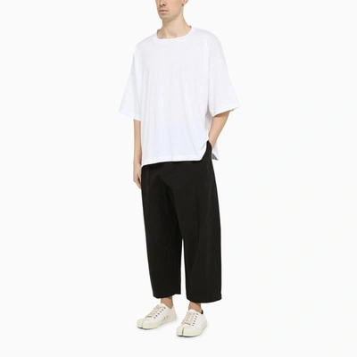 Studio Nicholson Cropped Navy Cotton Trousers In Blue