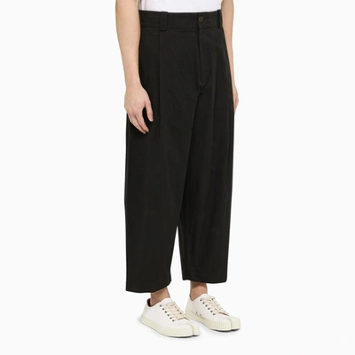 Studio Nicholson Cropped Navy Cotton Trousers In Blue