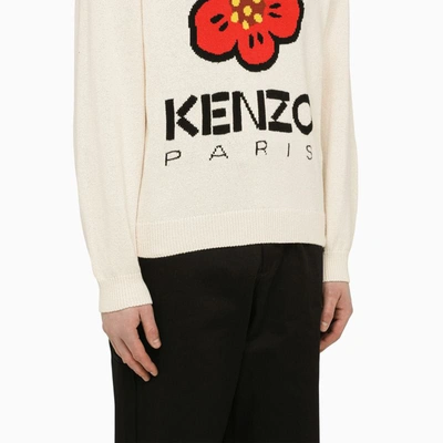 Shop Kenzo Intarsia White Sweater In Multicolor