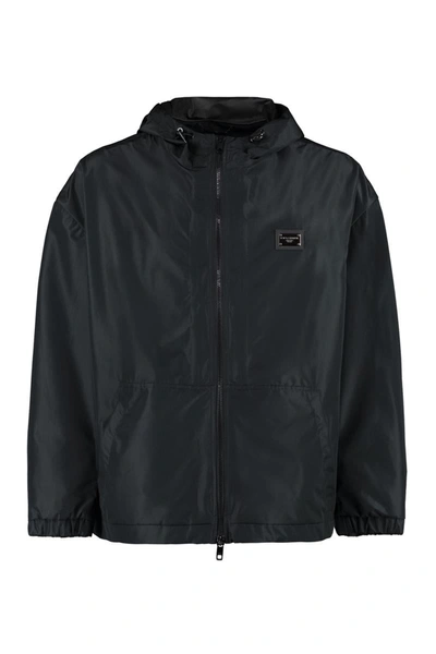 Shop Dolce & Gabbana Technical Fabric Hooded Jacket In Black