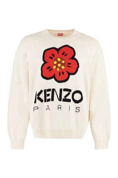 Shop Kenzo Long Sleeve Crew-neck Sweater In Ivory