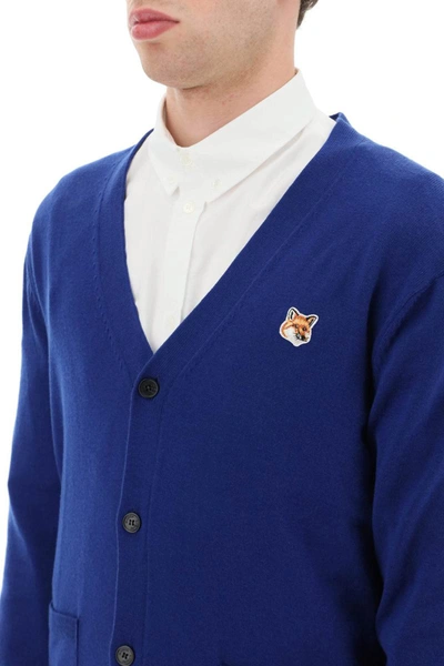 Shop Maison Kitsuné Maison Kitsune Baby Fox Patch Cardigan In Blue