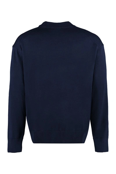 Shop Maison Kitsuné Crew-neck Wool Sweater In Blue