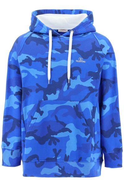 Shop Valentino Camo Hoodie In Blue