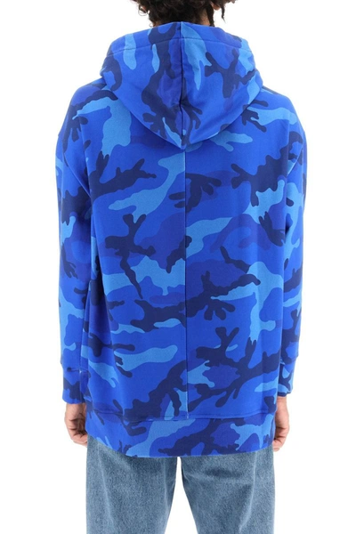 Shop Valentino Camo Hoodie In Blue