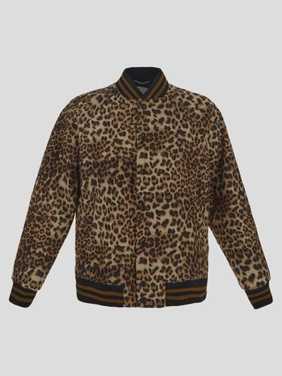 Shop Pt Torino Jackets In <p> Beige Bomber Jacket In Virgin Wool With Animalier Pattern