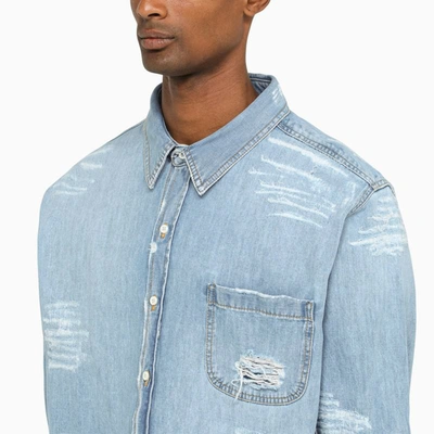 Shop 424 Distressed Denim Shirt In Blue